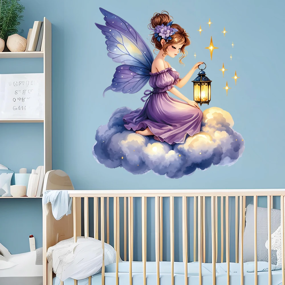 Cartoon lamp fairy wall sticker for baby girl room self adhesive pricess wall decal home decor