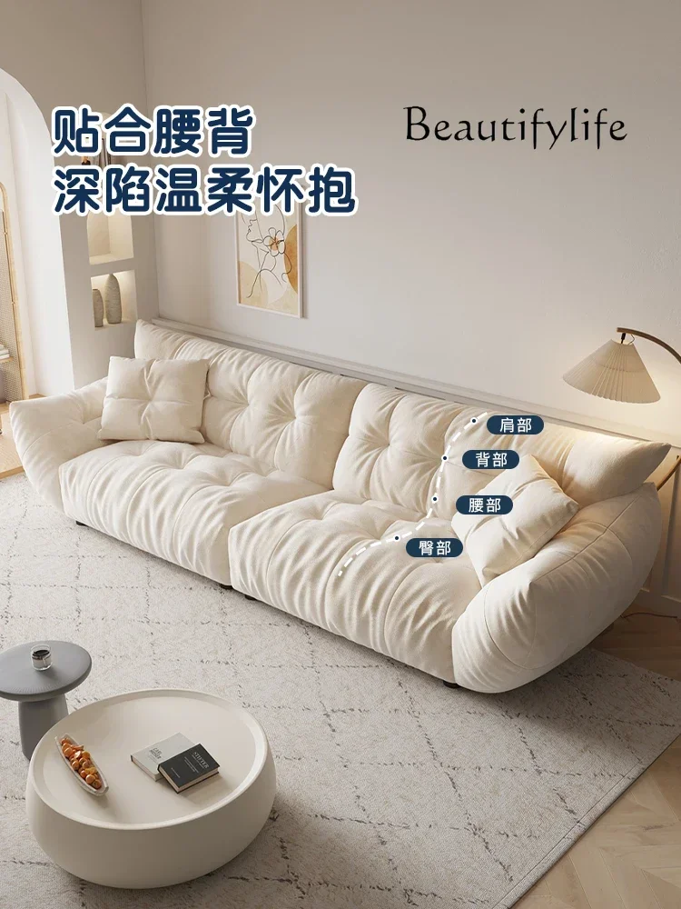 N  Cream style fabric sofa living room modern simple small apartment Italian light luxury straight row high sense