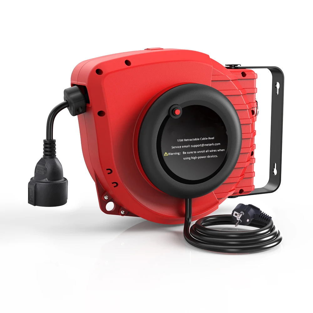 50FT 120V 1500W Retractable Cord Reel Wall Mounted Auto-retract Hose Reel Adjustable Stopper Power Tool Accessories