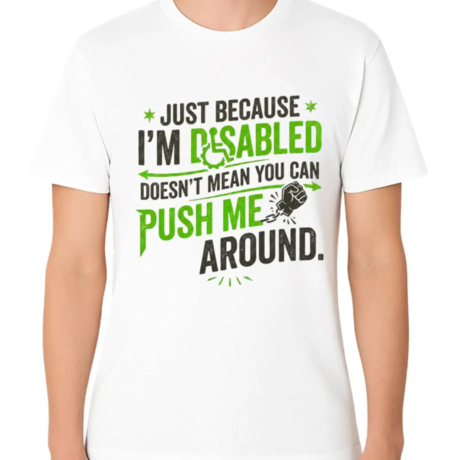 Disabled Can't Push Me Around T Shirt Disability Awareness Funny  vintage Washed Stretched Comfortable Top For Everyday Wear