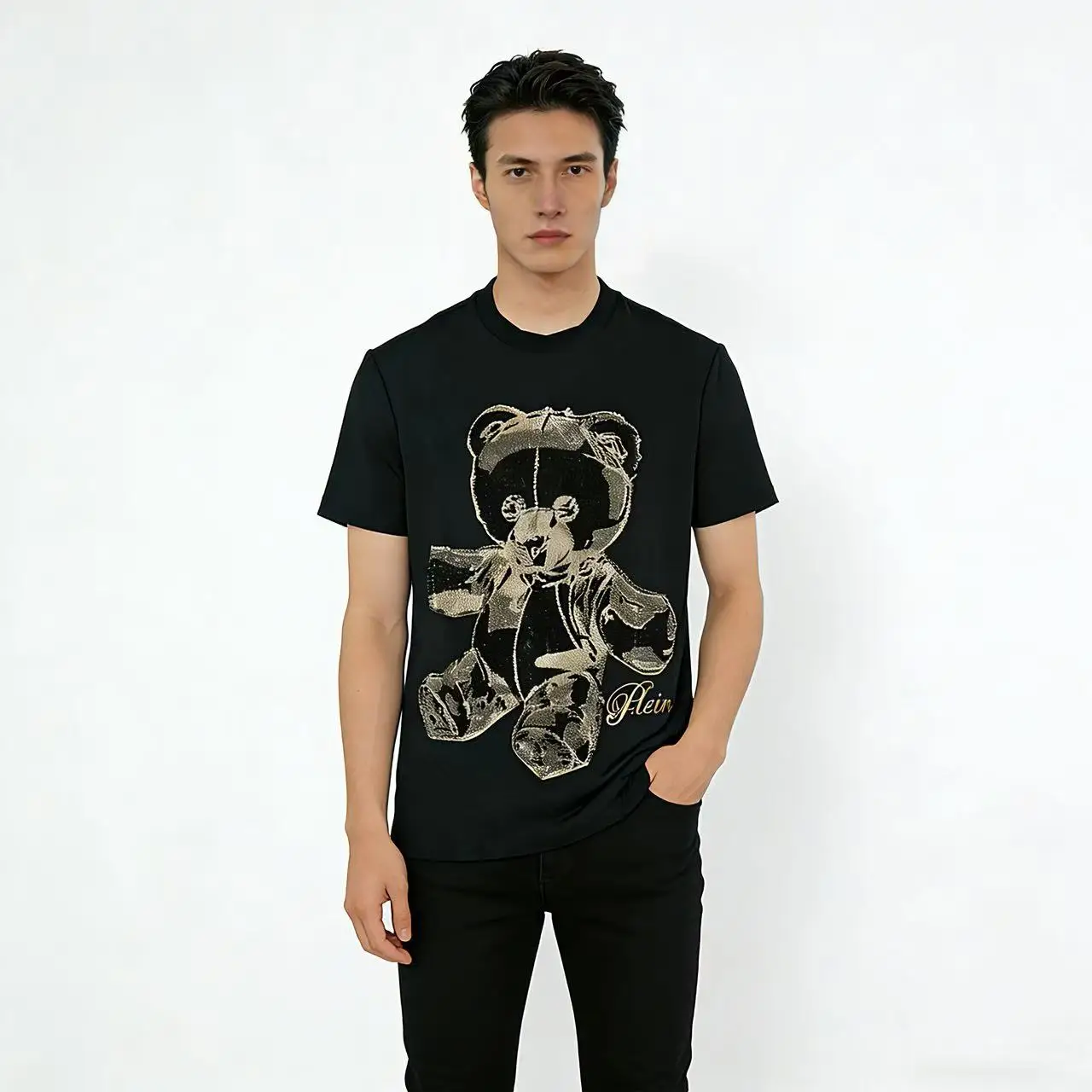 

Футболка Alex Plein с кристаллами и стразами в виде мишек, мужская модная одежда, уличный стиль для пар, лето 2026, хлопковая футболка с коротким рукавом и круглым вырезом