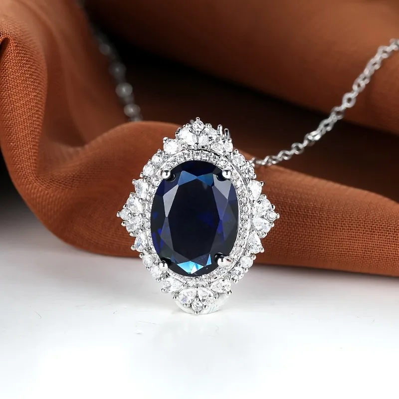 Luxury Imitation Moissan Crystals Blue Crystal Necklace Women's Luxury Wedding Jewelry Bridal Engagement Party Collarbone Chain