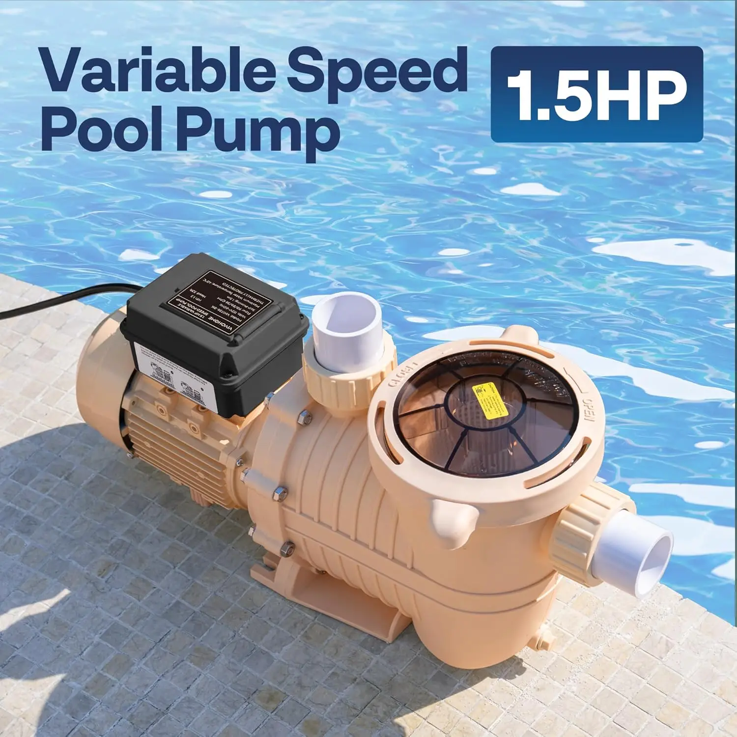 

1.5HP 115V Variable Speed Pool Pump, Self-Priming Energy Saving, 1.5" & 2" Inlet w/Strainer Basket for in/Above Ground Pools