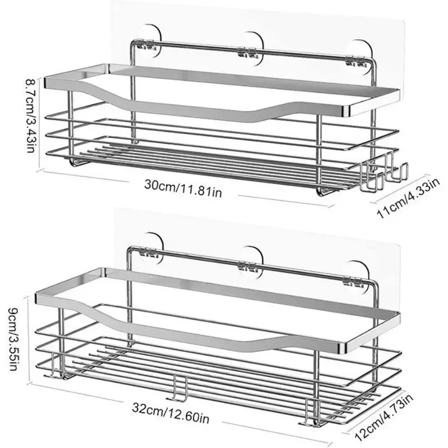 Bathroom Shower Organizer Shower Shelf Adhesive Stainless Steel Shelves Bathroom Storage No Drilling Wall Mounted Shower Rack