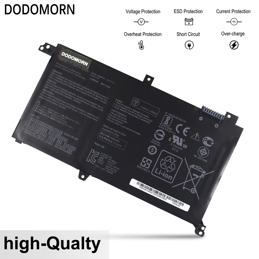 DODOMORN B31N1732 Bateria Do Portátil Para ASUS VivoBook X430FN X571G X571L F571G A571 K571 N571 RX571 S571 S14-S430FA/S430FN/S430UA