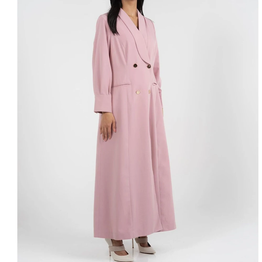 Chaqueta larga de doble botonadura para mujer, chal rosa con solapa, Abayas musulmanas de lujo, ropa elegante a medida, trajes femeninos, 1 pieza, 2024