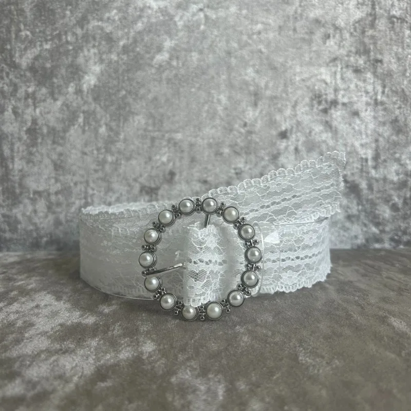 Female Korean Style Pearl Lace Belt,Women's New Retro Decoration Waist Seal,Floating Belt Waist Chain,Perfect for Jeans Dresses