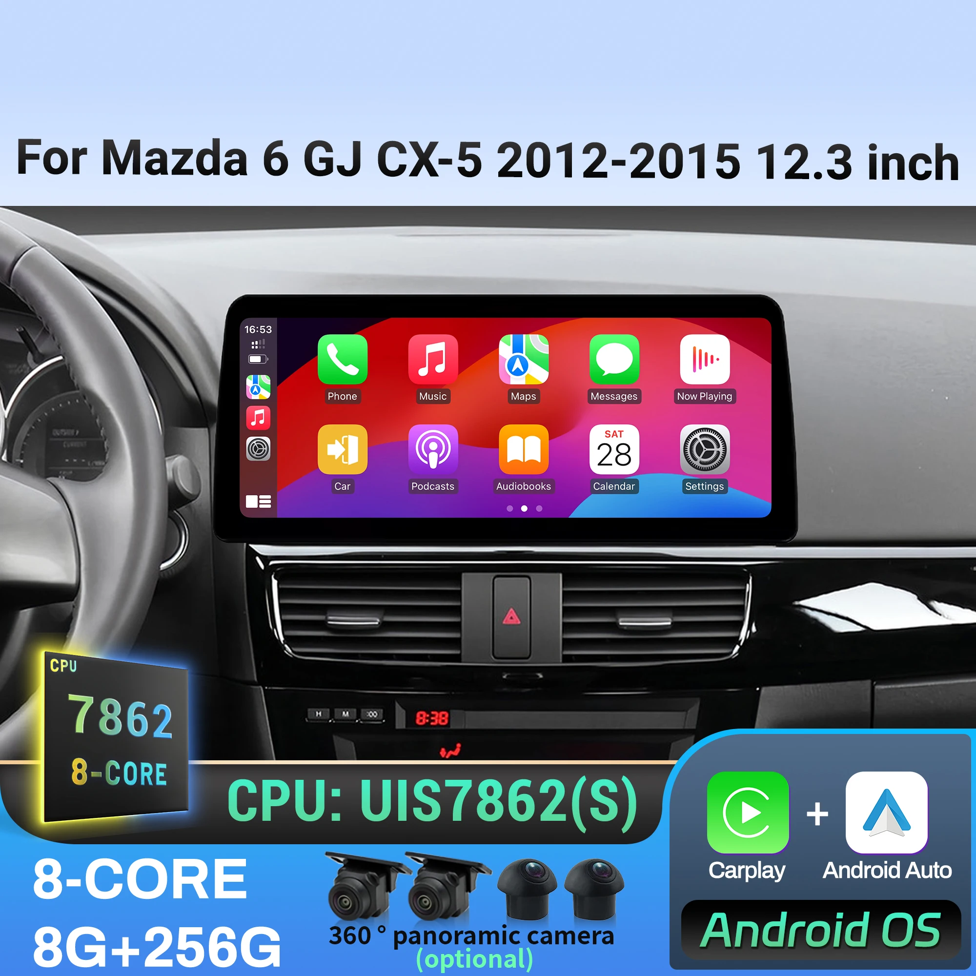 

12.3 inch Android 14 For Mazda 6 GJ CX-5 2012-2015 Wireless CarPlay Car Radio Multimedia Navigation 4G GPS Stereo Touch Screen