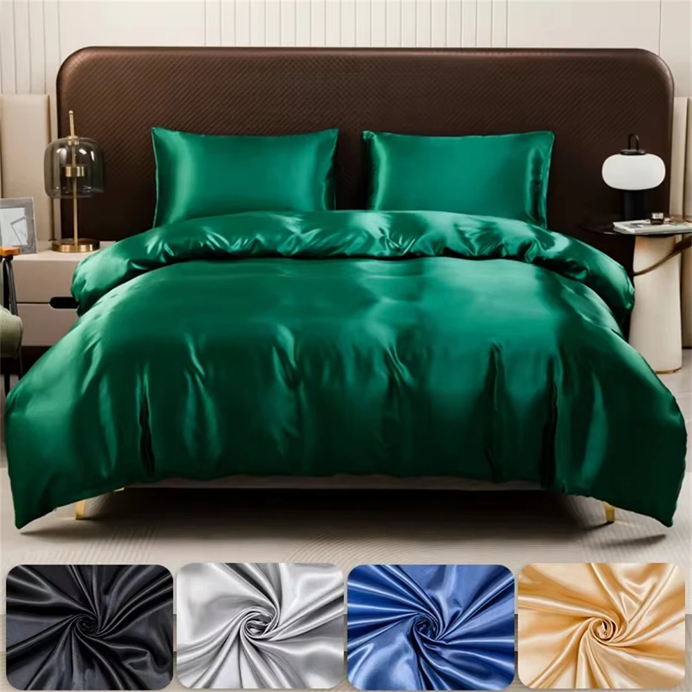 

3pcs Satin Duvet Cover Set Bedding Sets Solid Color Queen Black Series Luxury Rich Silk Silky Soft Sexy Honeymoon Wrinkle Free