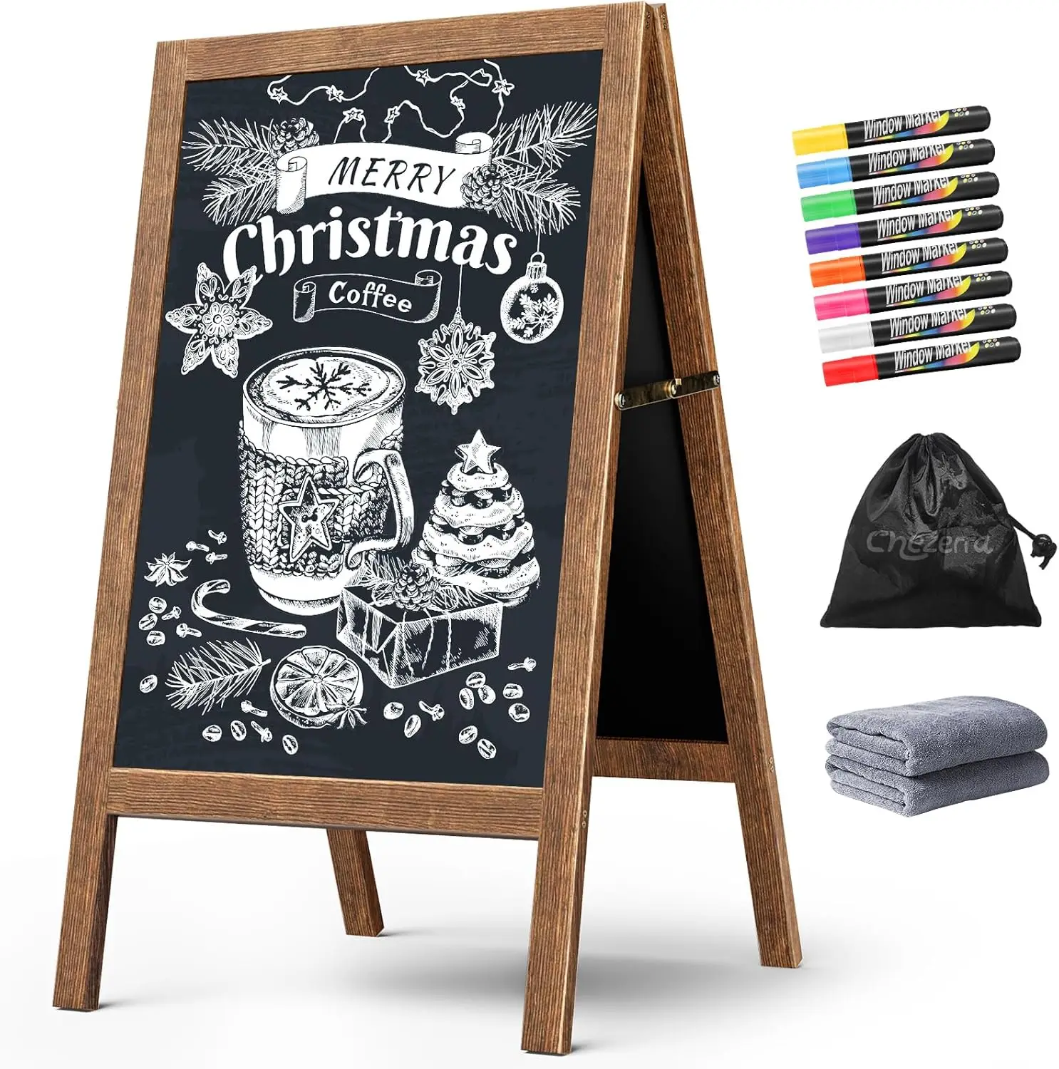 

Extra Large A-Frame Chalkboard Sign, 40x20 Inch Double-Sided Magnetic Blackboard with Markers for Cafes and Events