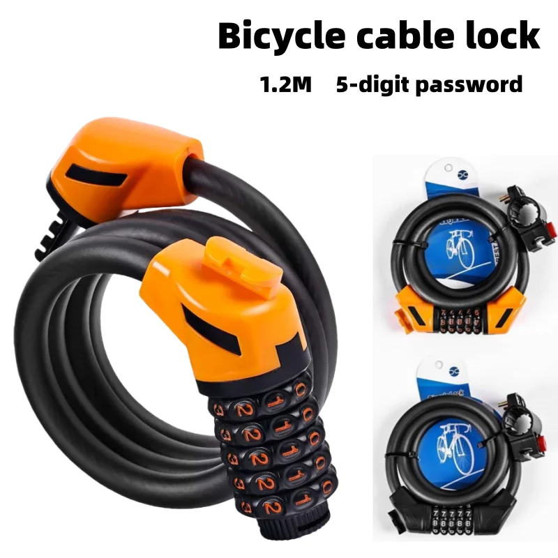 1.2M Bicycle Cable Lock 5-Digit Password Mountain Road Bike Lock Security Anti-Theft Bike Lock Cycling Accessories