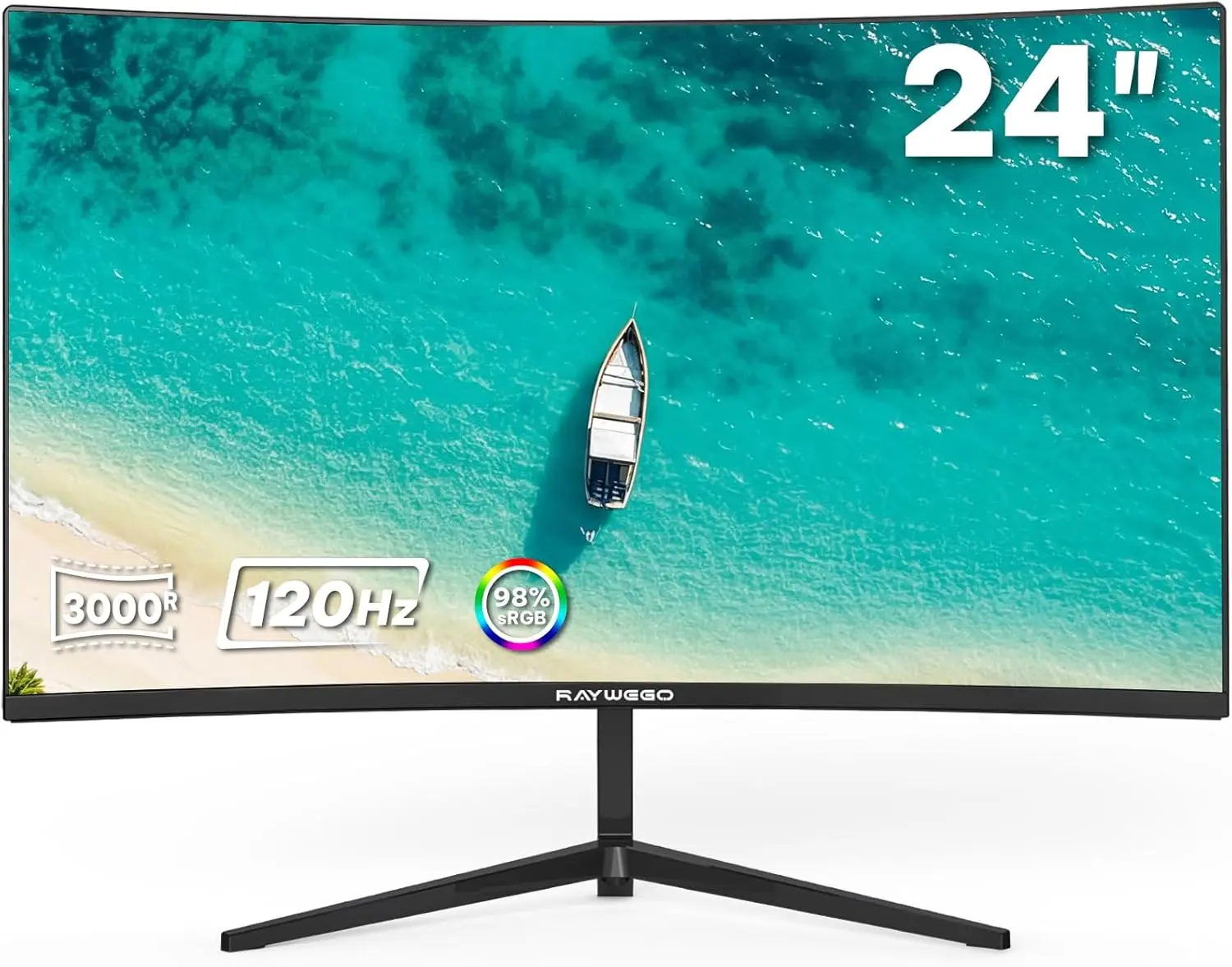 24 inch Curved Monitor 120Hz 1ms, FHD 1920x1080P Gaming Monitor, 3000:1 Contrast, FreeSync & Eye-Care, HDMI VGA