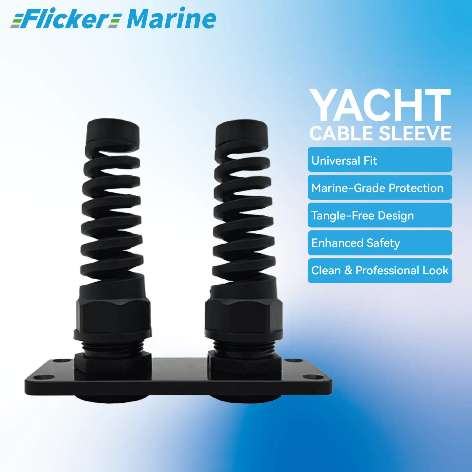 Marine-Grade Yacht Cable Sleeve, Tangle-Free Wire Protection Boot for Steering & Throttle Cables, UV & Saltwater Resistant