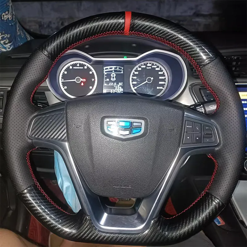

Чехол на руль автомобиля Geely Emgrand X7 Sport 2016-2018, ручной работы, из 3D-карбонового волокна, под кожу, черный, нескользящий