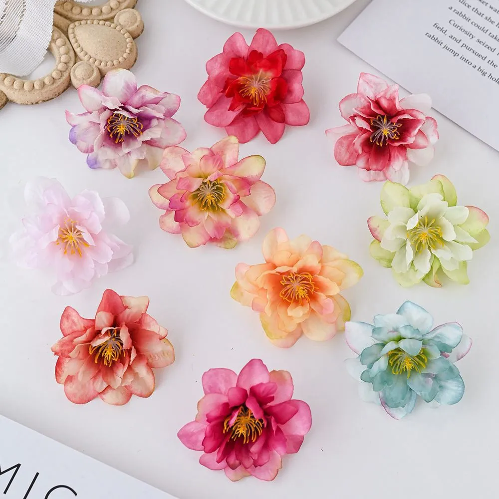 

10/20pcs Hot sales Silk Artificial Flower Peony Christmas Wedding Bridal Bouquet Festival Home Garden DIY hairpin box Decoration