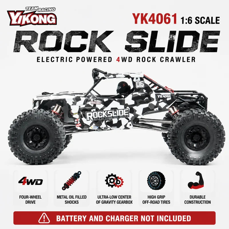 YIKONG YK4061 Rock Slide 1/6 4WD Electric RC Rock Crawler Ultra‑Low Center Gravity Metal Oil‑Filled Shocks Off‑Road RC Vehicle