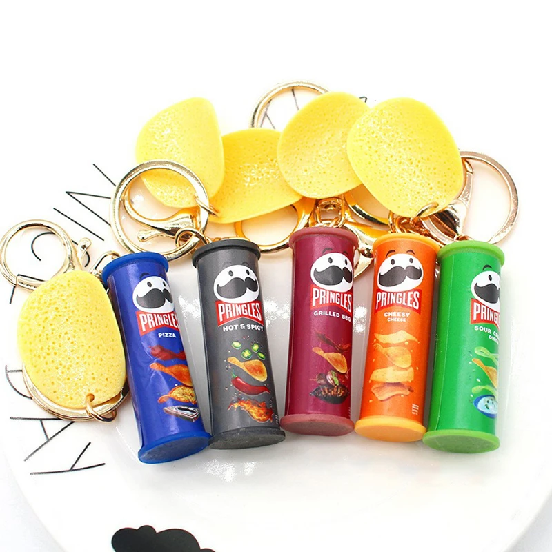 1PC Imitation Pringles Potato Chip Key Chain Bucket Snack Pizza Potato Chip Pendant Bag Hanging Gift