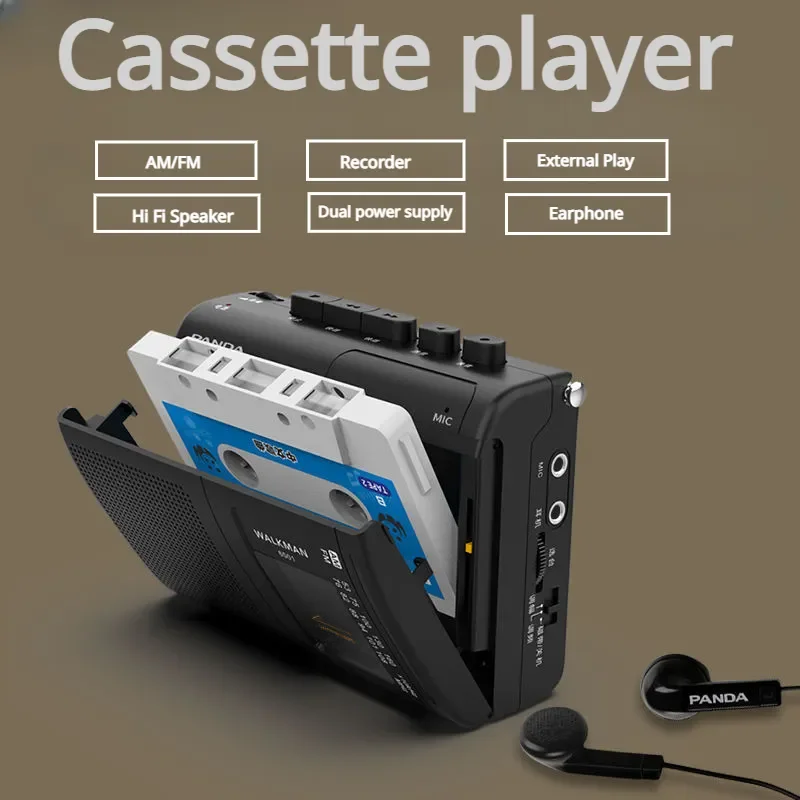 Reproductor de música de Cassette Retro, grabadora de cinta portátil AM/FM con altavoz, compatible con reproducción de auriculares de 3,5mm