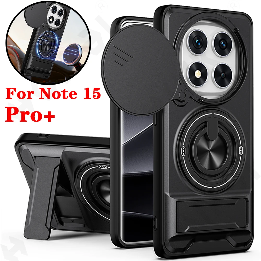 

Чехол для Xiaomi Redmi Note 15 14 Pro Plus 5G 15T Pro Poco F8 Ultra, держатель для карт, слайд-камера, кольцо-подставка, броня, подставка, чехол