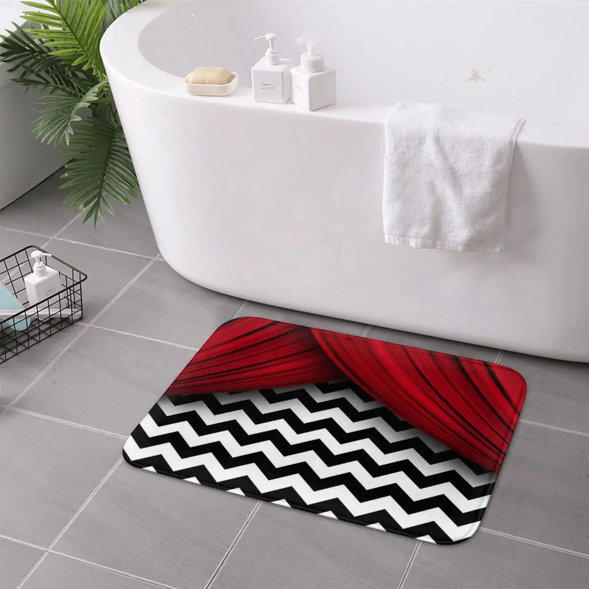 Twin Peaks Red Curtains Black And White Chevron Non-slip Doormat Floor Mat Carpet Rug for  Entrance Home Bedroom Footpad Mats