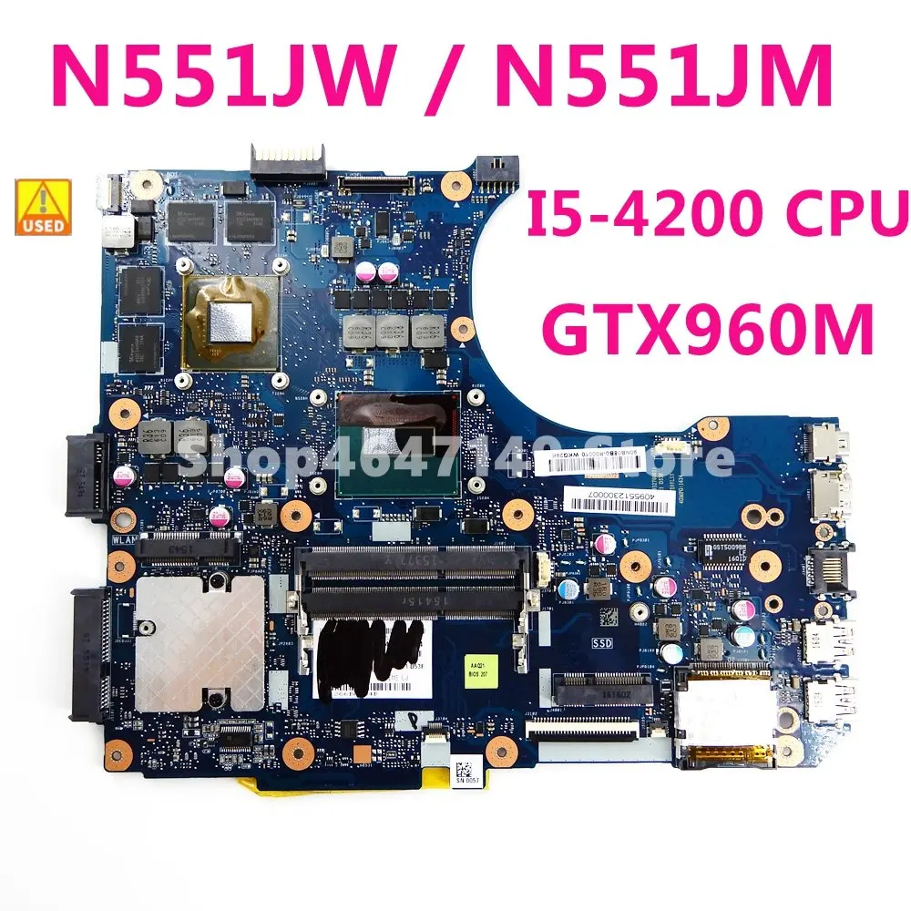 

N551JW Motherboard i5-4200HQ CPU GTX960M For ASUS G551JW N551J G551JK N551J N551JW G551JX N551JK Mainboard Test 100%Ok Used