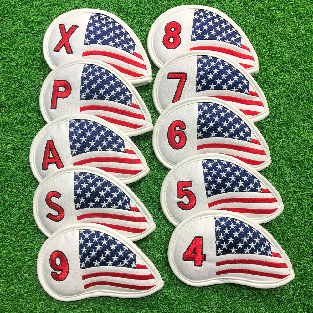 10Pcs/Pack Golf Iron Covers for Golf Clubs Headcover Set USA American Flag Style