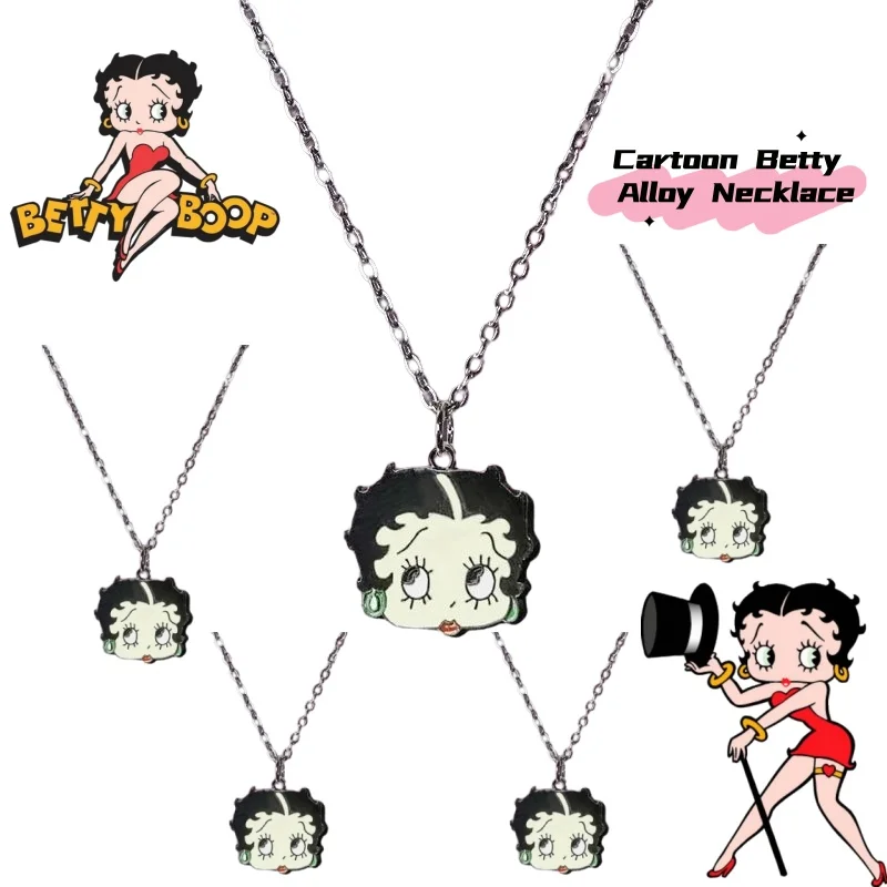 Cartoon Betty Boop Personality Trendy Hip-Hop Necklace for Women and Men,Student Korean-Style Pendant,Best Friend Sweater Chain