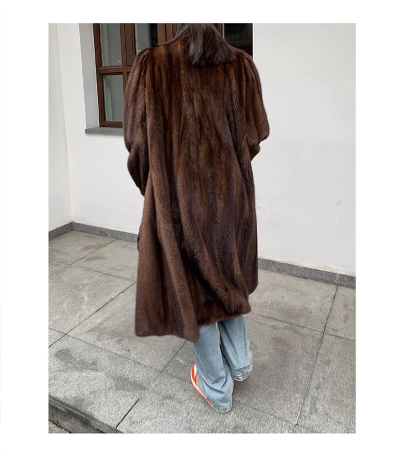 Lautaro Winter Long Brown Thick Warm Soft Faux Mink Fur Coat Women Puff Sleeve Elegant Luxury Chic Fluffy Furry Overcoat 2023