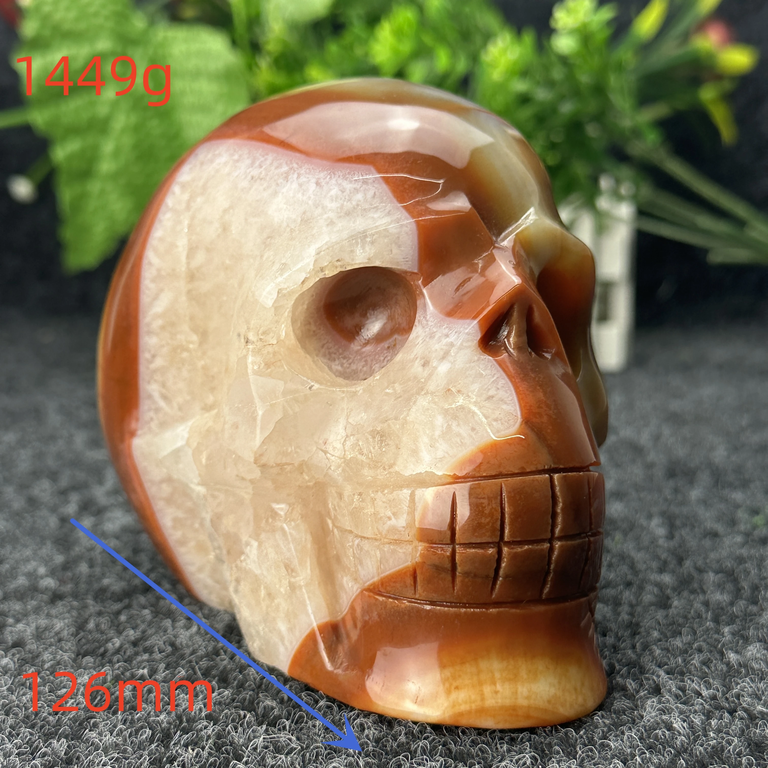 Natural Crystal Red Agate Agate Skull Carving Reiki Altar Feng Shui Healing Quartz Statue Crafts Home Decoration Halloween Gift