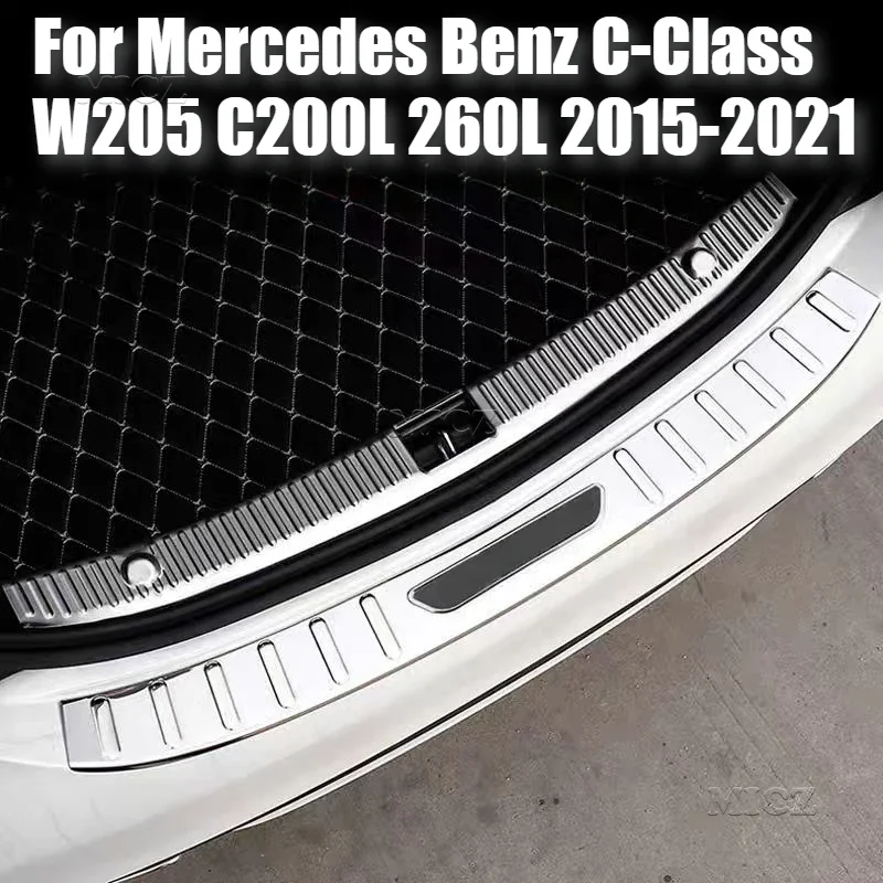 For Mercedes Benz C-Class W205 C200L 260L 2015-2021 Car Stainless Rear Bumper Protector Trunk Door Plate Cover Trim