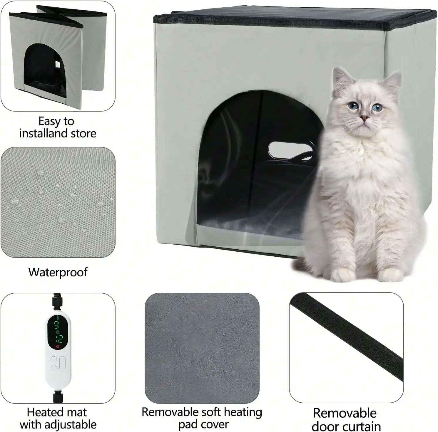 

Caseta Calefactable Para Interiores Exteriores Con Almohadilla Térmica, Caseta Calefactable Pleg
