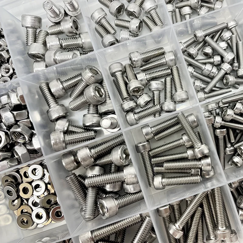 880 pcs Stainless Steel Internal Angle Nuts and Bolts Set - M2, M3, M4, M5 Hexagon Heads - Includes Flat Washers