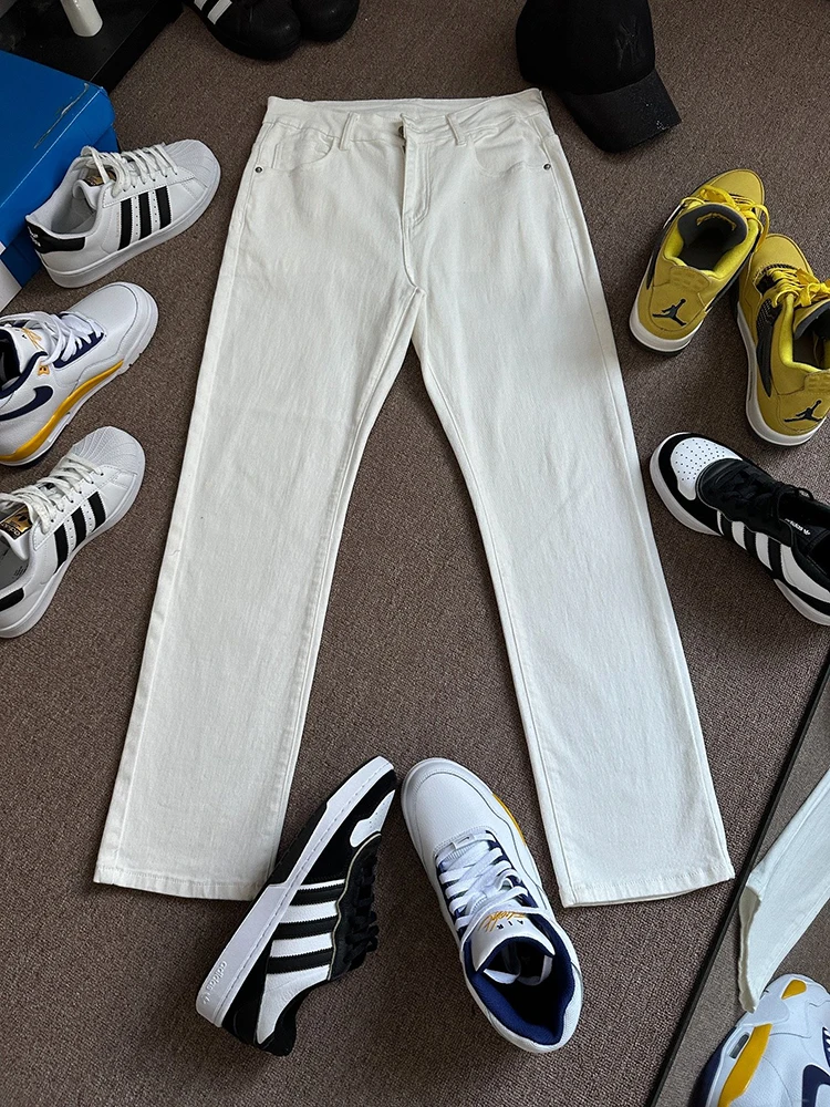 

White Straight Leg Jeans Cleanfit Knife Flared Pants Men's Autumn Faion American High Street Vibe Denim Jeans