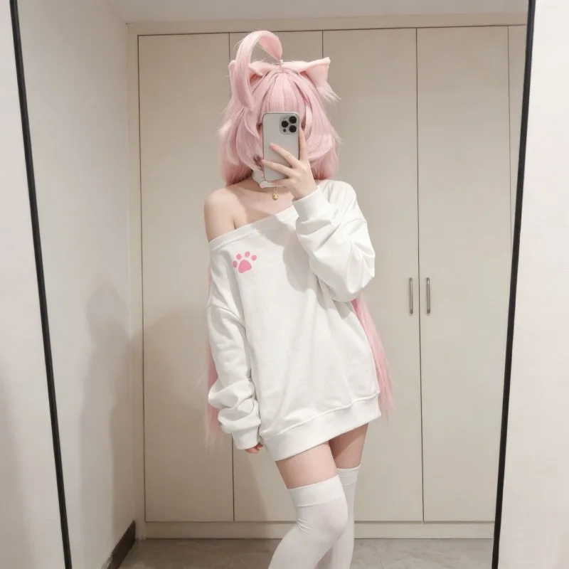 

Anime Takanashi Hoshino Cosplay Costume White Off-the-shoulder Y2k Top Cute Sweatshirt Wig Set for Women Role Play Outfit