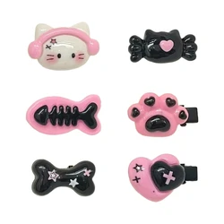 Gothic Mini Plastic Hair Clip Barrettes for Woman Y2K Girls Cute Cat Head Bone Heart Alligator Hairpins Hair Accessories