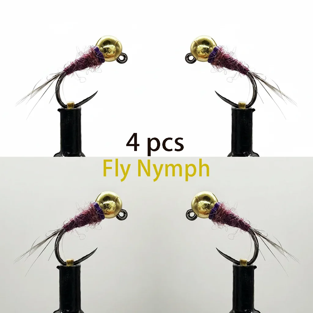4 Stück handgebundene Nassfliegen-Nymphen (Jigköpfe) – schnell sinkende, hocheffiziente Köder für das Fliegenfischen im Freien (Bass- und Forellenfliegen)