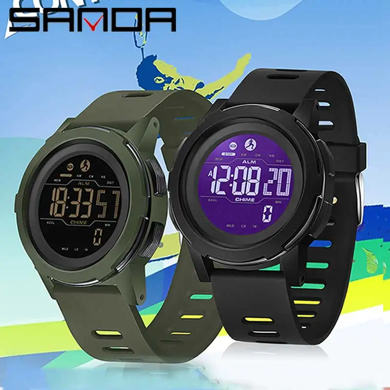 Sanda 2189 pedometer waterproof multifunctional mountaineering sports military style shock-absorbing intelligent wristwatch