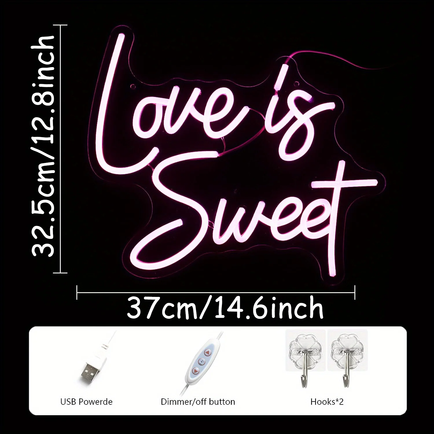 Love is Sweet LED Neon, USB Powered Dimmable LED Neon, Suitable for Weddings, Parties, Cafe Wall Art