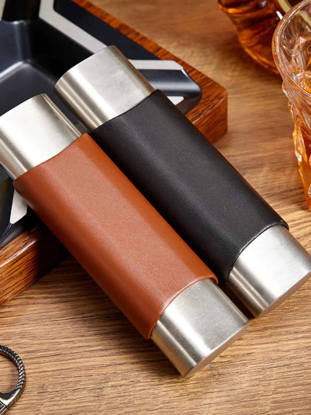 luxfo-portable-stainless-steel-cigar-moisture-tube-sealed-smoke-box-2-piece-set-cuban-cigar-tube-case-for-travel-and-storage
