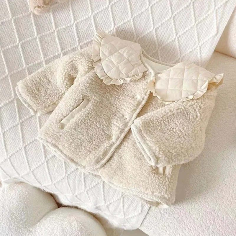 Abrigo cálido de manga larga para bebé, chaqueta acolchada de algodón para niña, abrigo de lana, cárdigan de terciopelo, abrigos de lana de cordero, ropa para niño