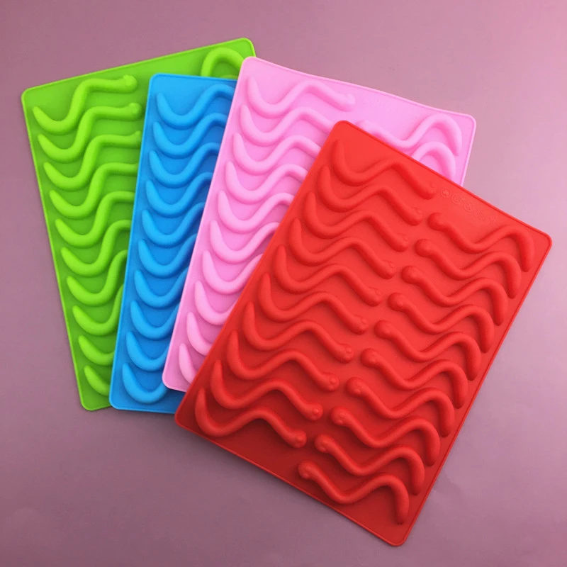 20PCS Creative Holes DIY Silicone Gummy Snake Worms Chocolate Mold Sugar Candy Jelly Molds Ice Tube Tray Mold Cake Decor Tools