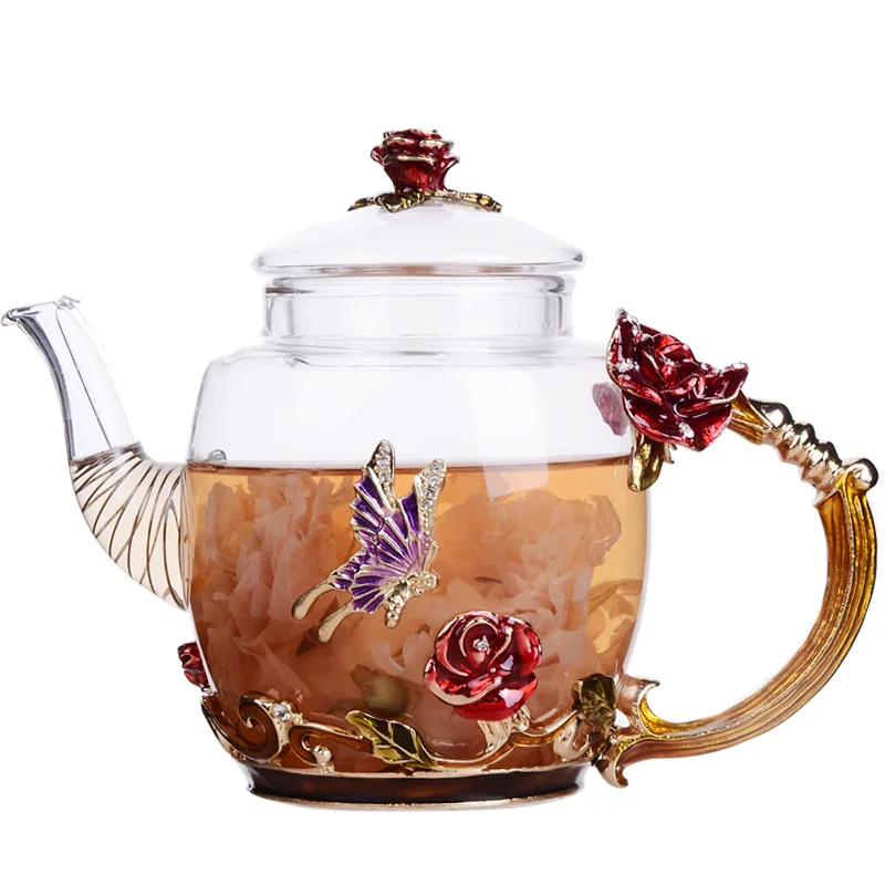 Creative Hand-painted Enamel Color Tea Pot Heat-resistant Glass Single Pot Teapot High-grade Flower Tea Kungfu Water Pots Kettle