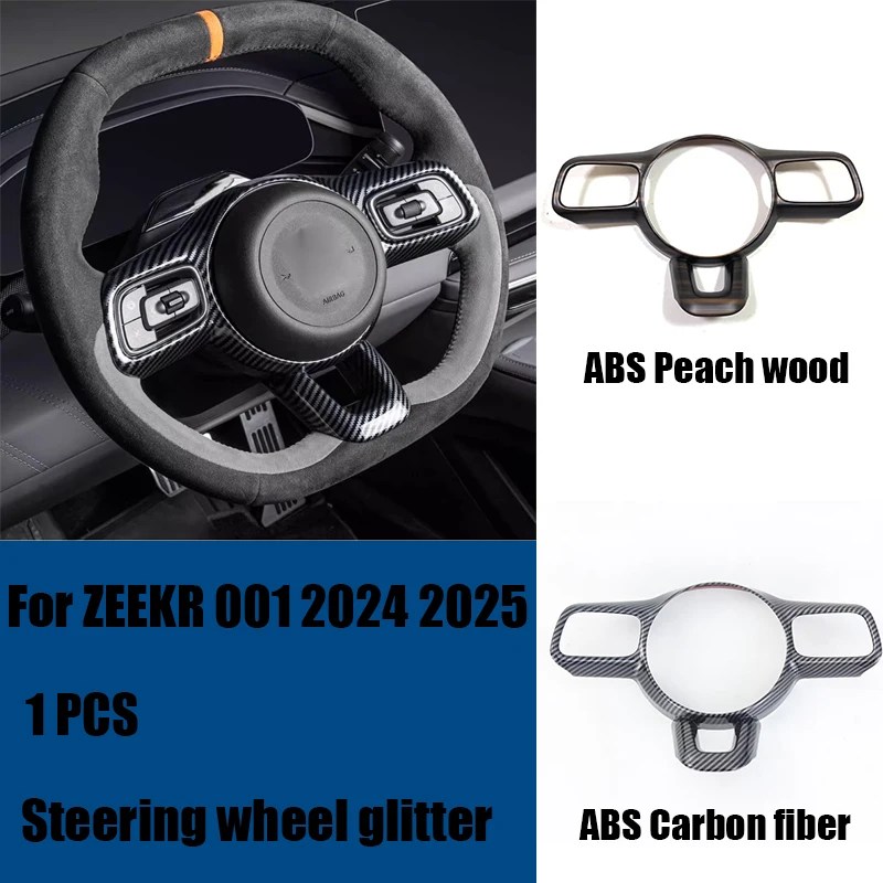 

For ZEEKR 001 2024 2025 ABS Carbon fiber /Peach Steering wheel Car Cover Interior Trim Decoration Sticker Styling Accessories