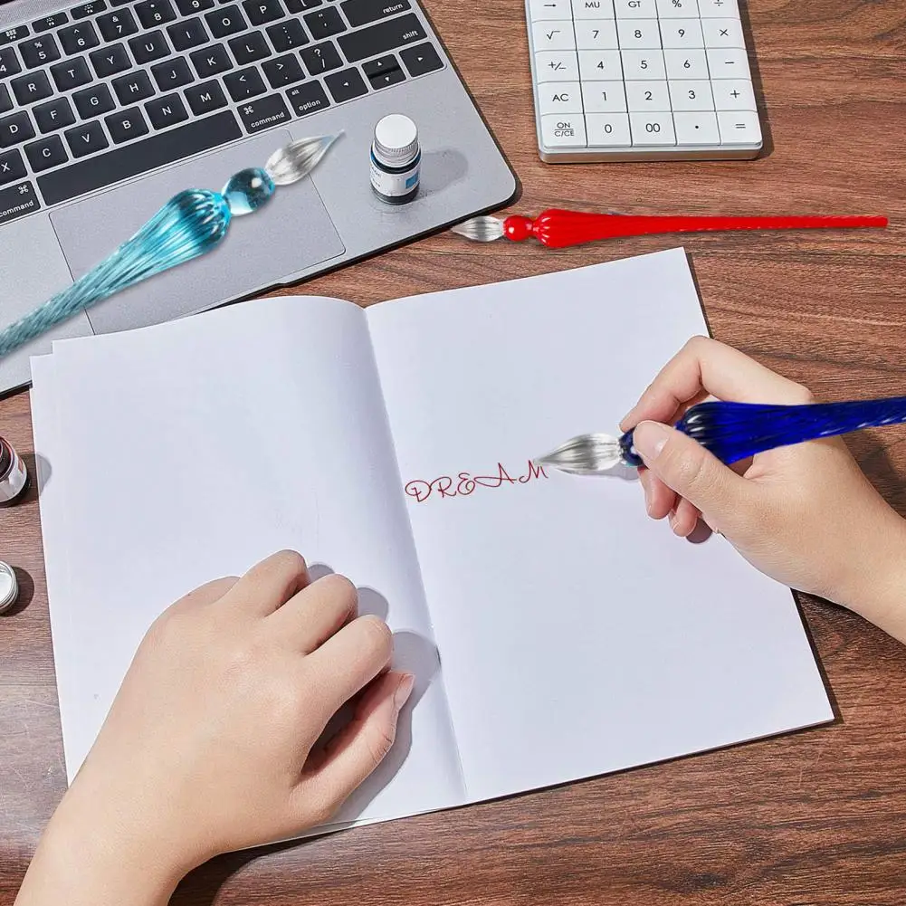 Стеклянная ручка 18,5 см, каллиграфия, комиксы, живопись, красивые цветные эффекты, ручка для погружения, гладкие линии, резьбовой дизайн, офисная ручка для погружения чернил