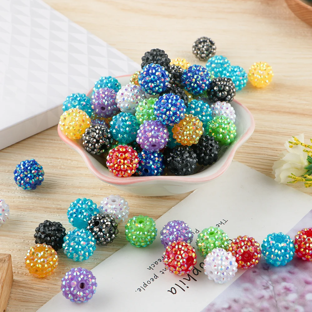 14/16/20mm Resin Bayberry Ball Rhinestone Beads Fashion Loose Spacer Bead For Jewelry Making DIY Necklace Decoration Accessories