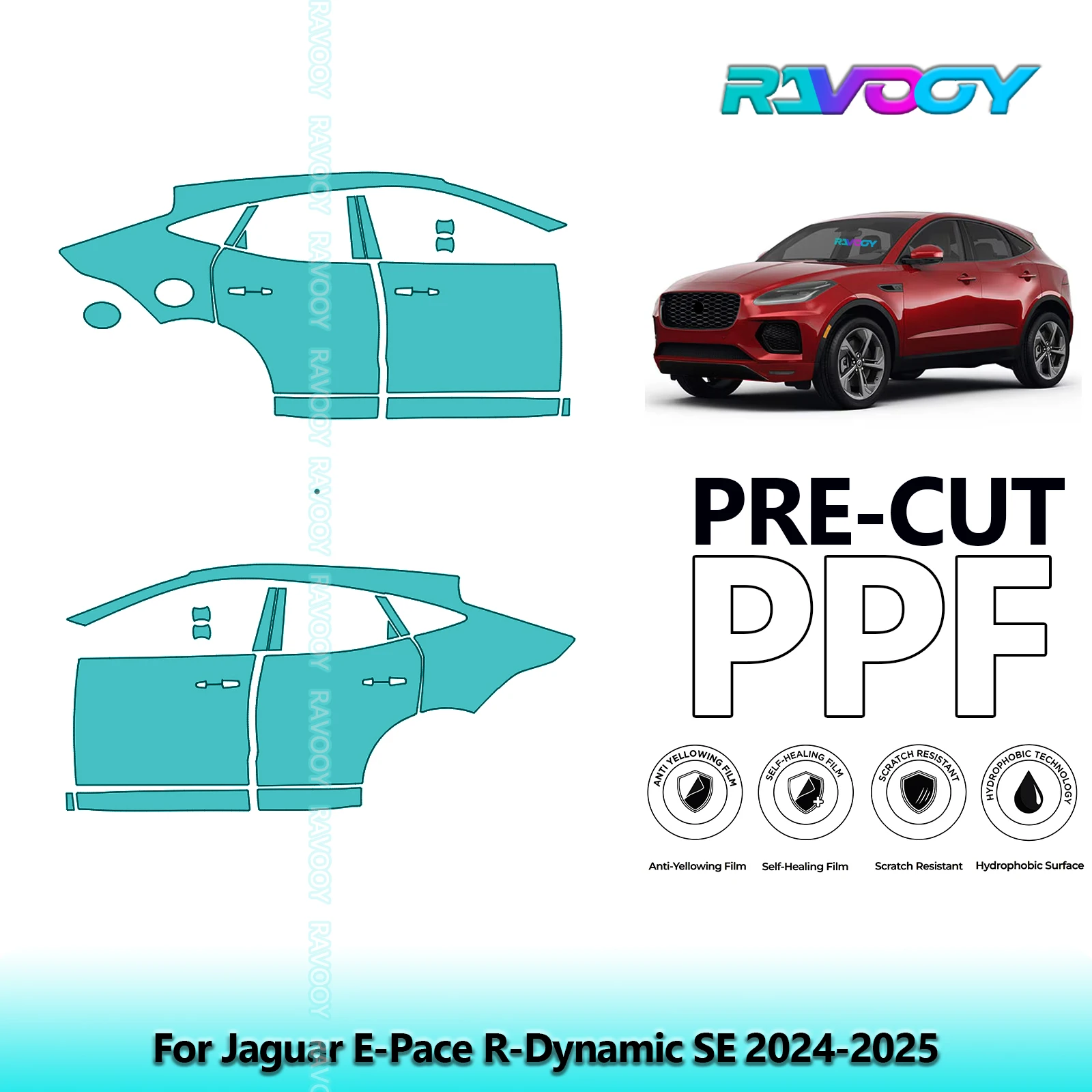 

For Jaguar E-Pace R-Dynamic SE 2024-2025 8.5mil Clear Matte Pre-Cut PPF Door & A/B Pillar Kit TPU Paint Protection Film Set