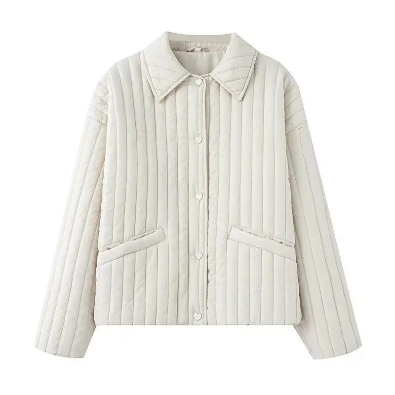 

Новое женское легкое тюлевое пальто ZA2025 с воротником в форме сердца, декор на пуговицах, трансграничная одежда, осенне-зимняя хлопковая одежда