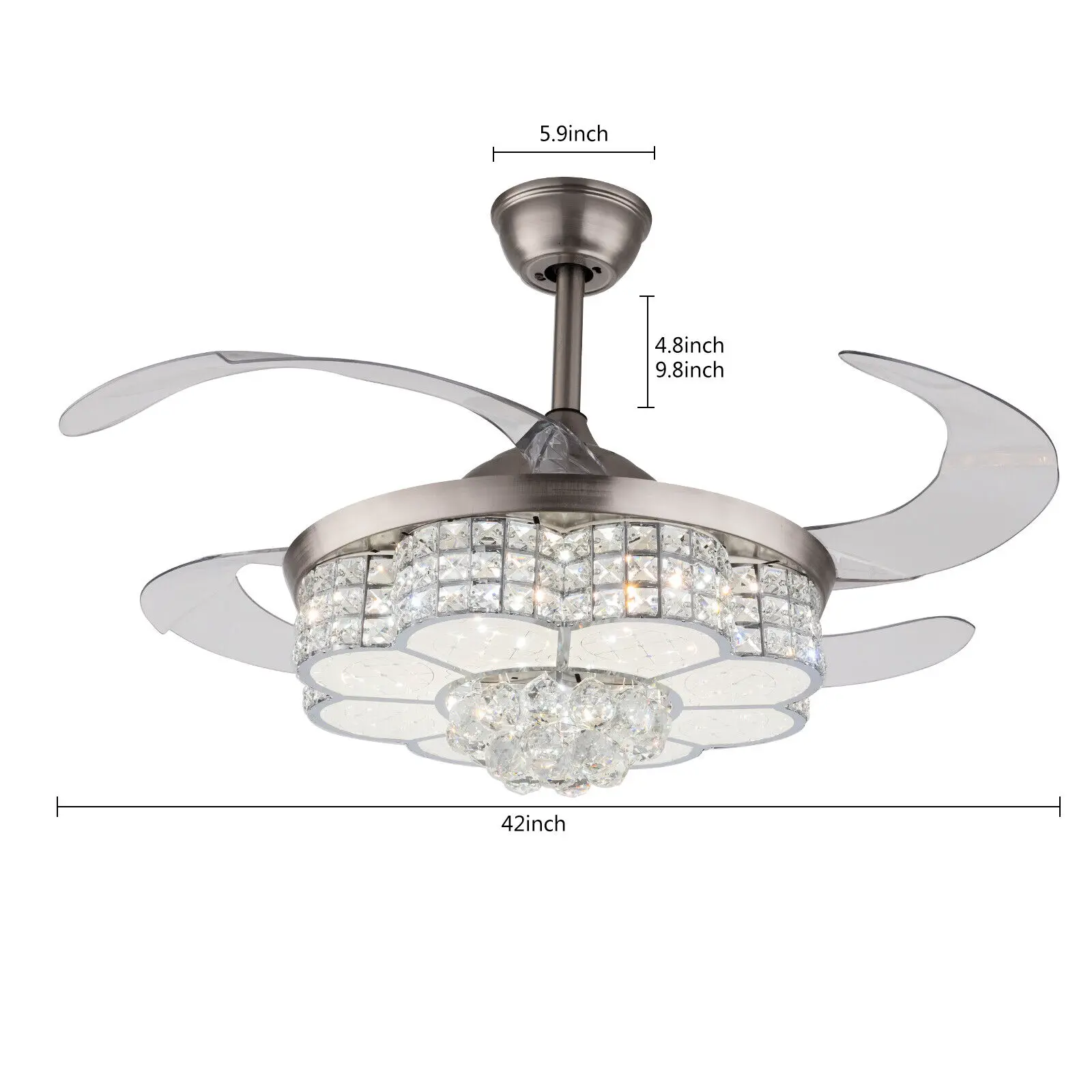 Imagem -05 - Retrátil Led Teto Fan Luz Cristal Lustre Lâmpada Dimmable Luz Remoto Sala de Estar 42