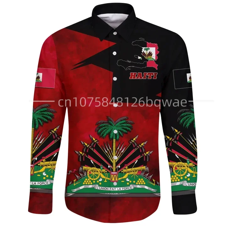 

National Emblem Caribbean Haiti Island Vintage Street Dress 3Dprint Funny Casual Shirt Long Sleeve Fashion T-shirt Male/Female