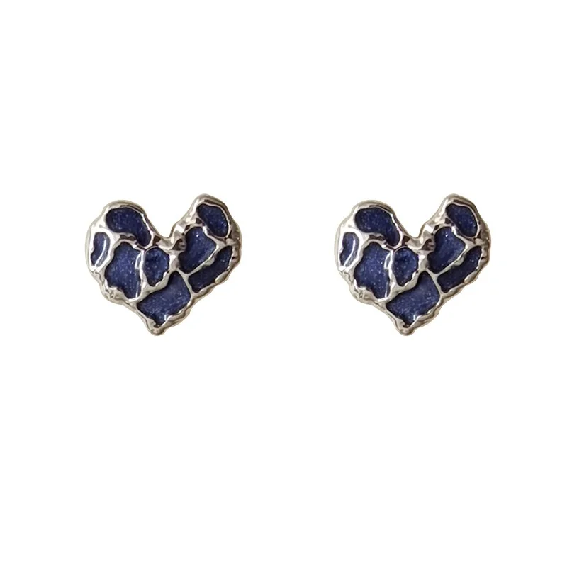 Concave Convex Uneven Ear Stud Heart Earrings Accessories Alloy For Women Blue Heart Earring Fashion Jewelry Gift